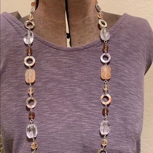 Long single strand necklace/shades of brown/silver